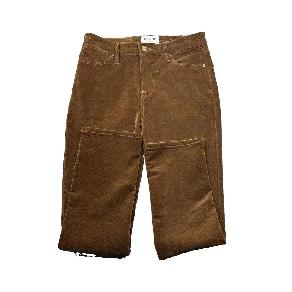 FRAME Le High Straight Corduroy Pants Womens 26 High Rise Ankle Stretch Brown
